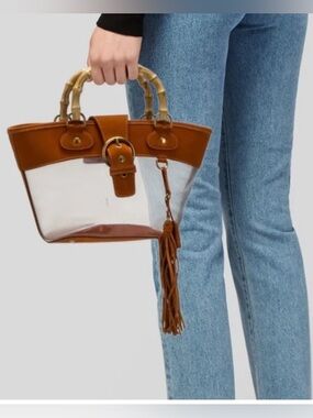 Miu Miu Clear PVC Tote with Orange Suede Trim and Bamboo Handles